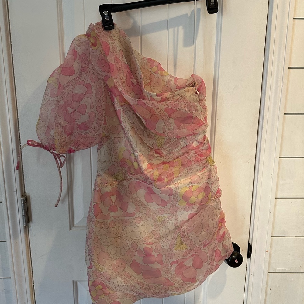 Revolve Amanda Uprichard Pink Floral One-Shoulder Dress - Picture 3 of 8